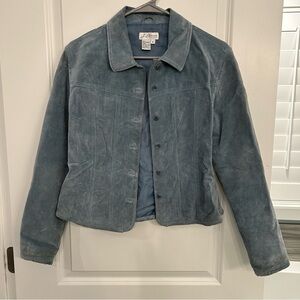 J. Marco Blue Genuine Suede Button-Up Jacket Cropped Vintage